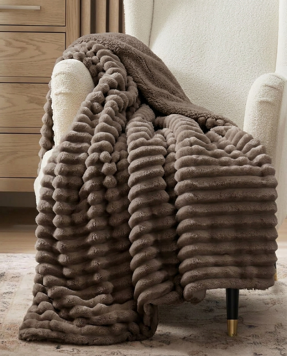 Brown Fur Striped Cozy Blanket
