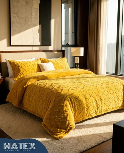 King Size Mustard Thick Jacquard Sherpa Comforter (3 pcs)
