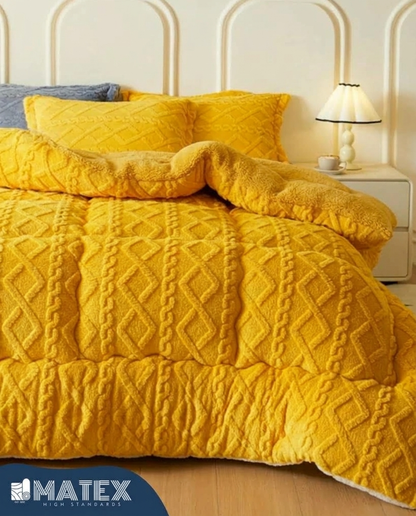 King Size Mustard Thick Jacquard Sherpa Comforter (3 pcs)
