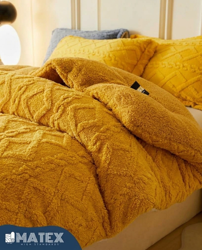 King Size Mustard Thick Jacquard Sherpa Comforter (3 pcs)