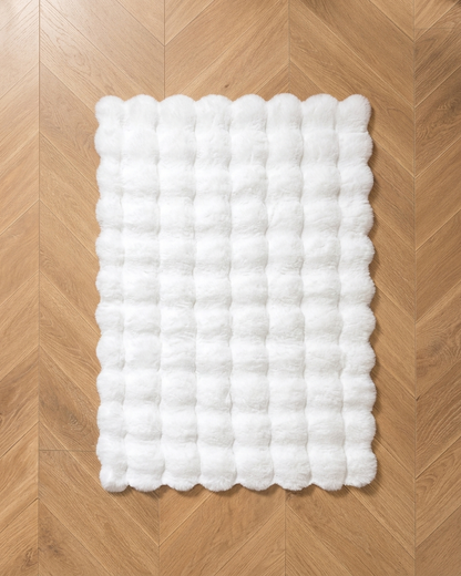 Creamy White Fluffy Soft Rabbit Fur Premium Bubble Rug