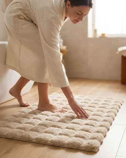 Beige Fluffy Soft Rabbit Fur Premium 3D Bubble Rug