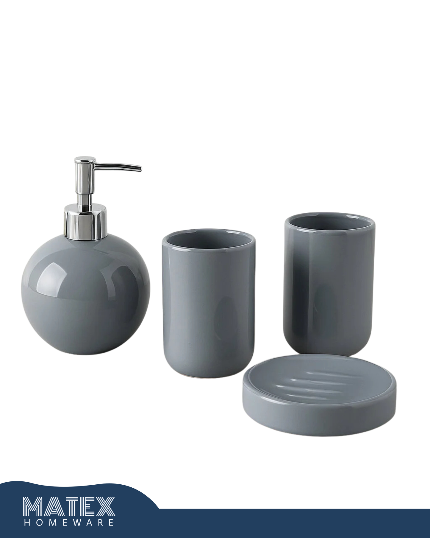 Porcelain Grey Bathroom Accessory Kit (4pc)
