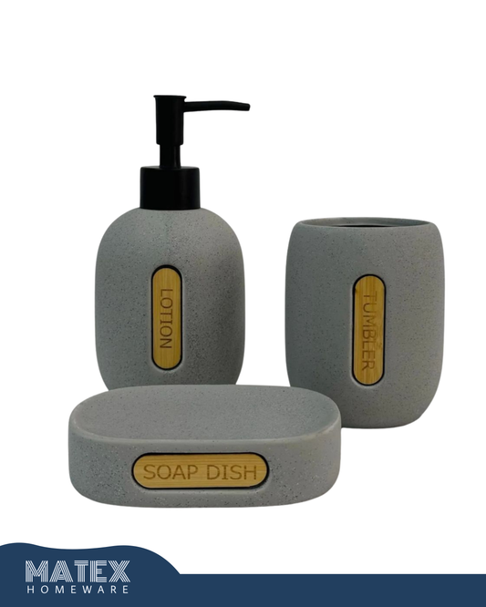 Grey Luxe Bathroom Accessory Kit (3pcs)