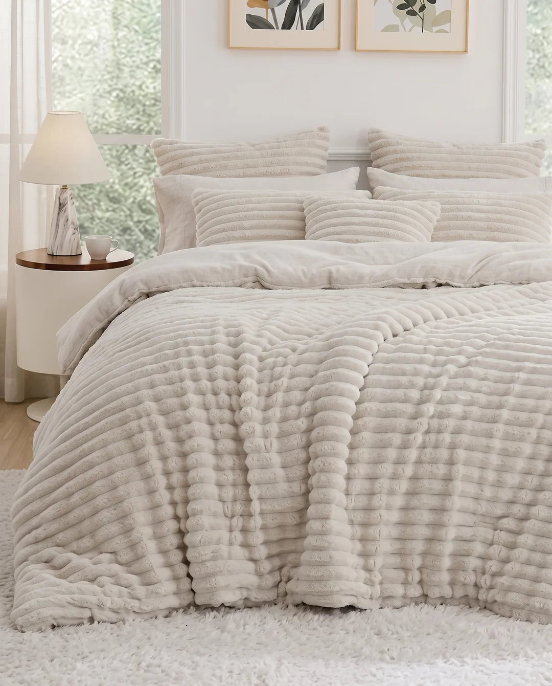 King Size Creamy Greige PlushWave Comforter Set (3 pcs)