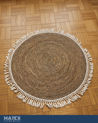Hand Braided Moroccan Natural Jute Rug 120 cm