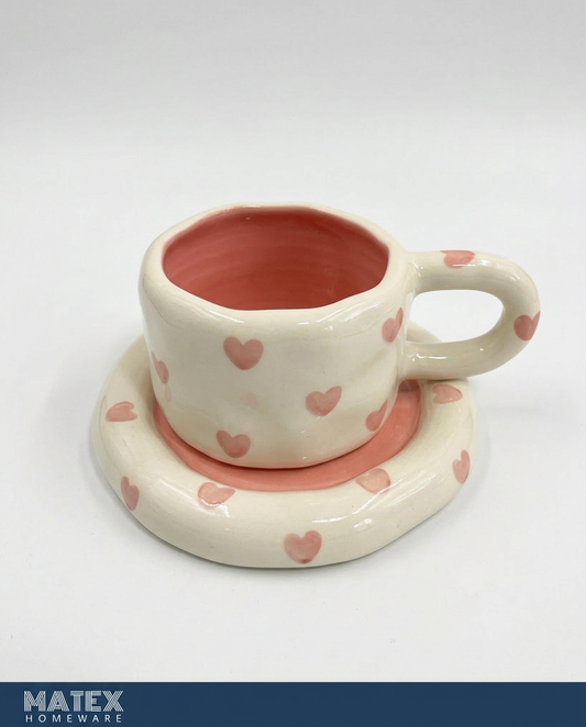Cherry Bloom Heart Mug & Saucer Set