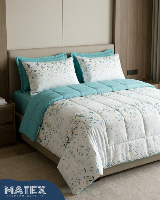 Single size Aqua Lines Double-Face Cotton Comforter Set