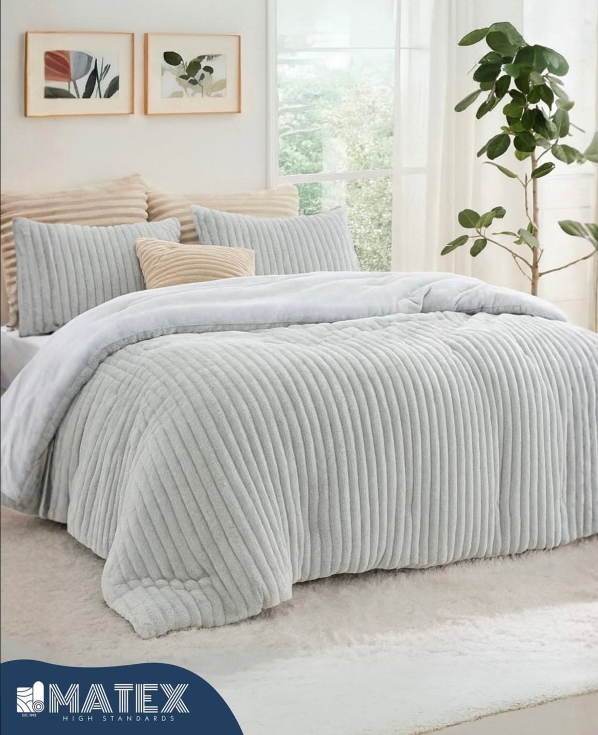 (Restocked) King Size Light Grey PlushWave Comforter Set (3 pcs)