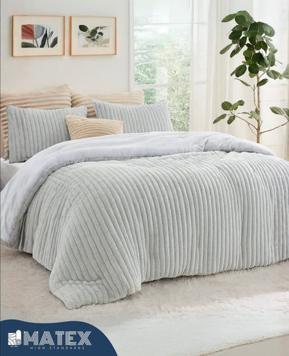 (Restocked) King Size Light Grey PlushWave Comforter Set (3 pcs)