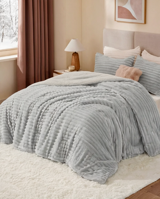 King Size Light Grey PlushWave Comforter Set
