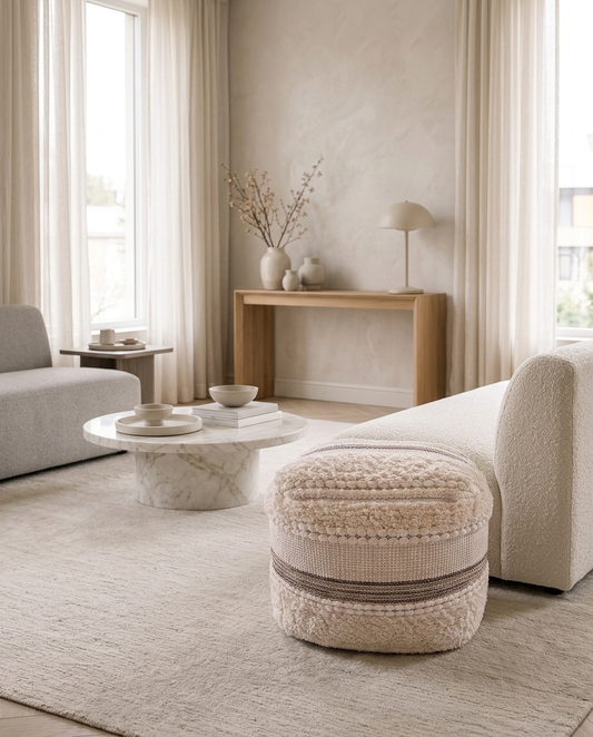 Dune Texture Pouf in a living room