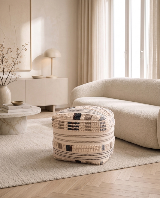 Atlas Mosaic Pouf in a living room