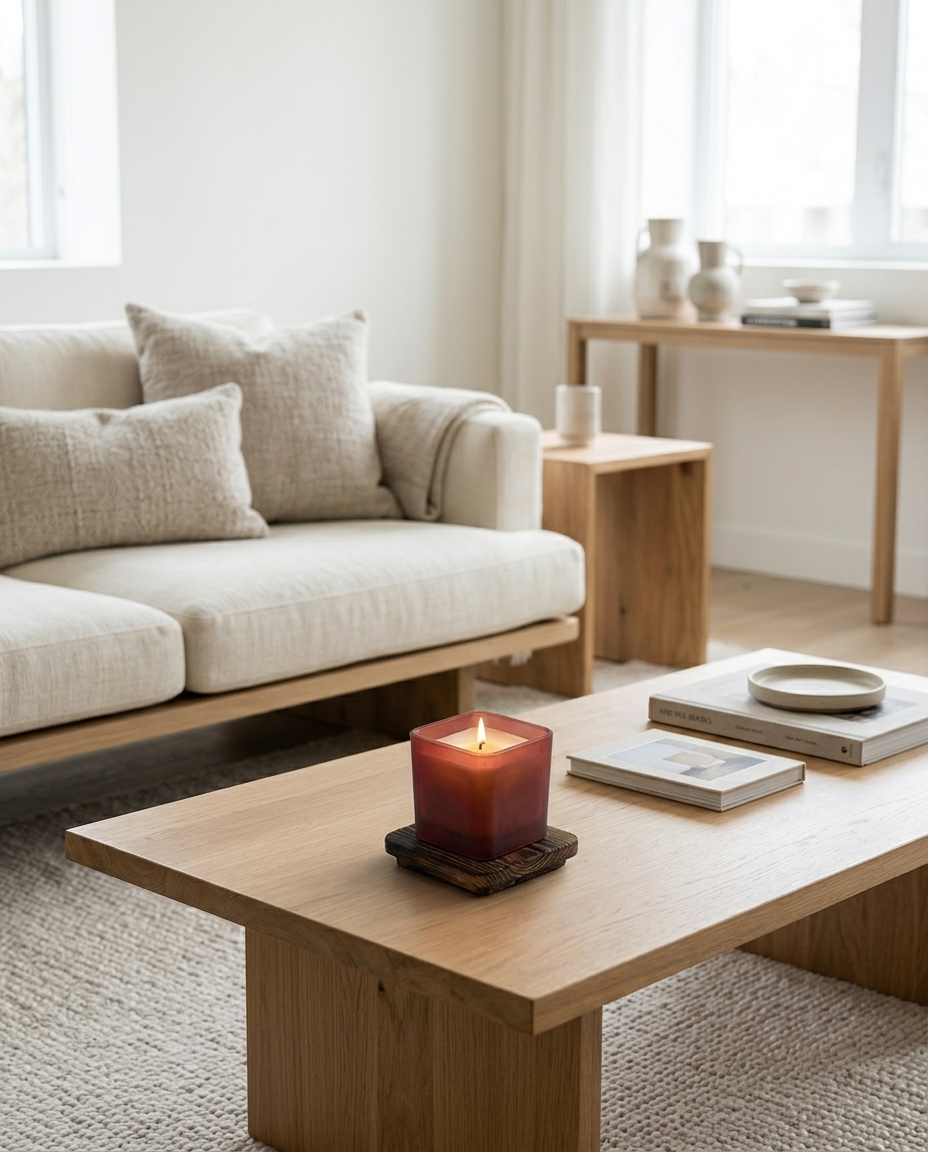 Taxus Chinensis Scented Candle in a living room