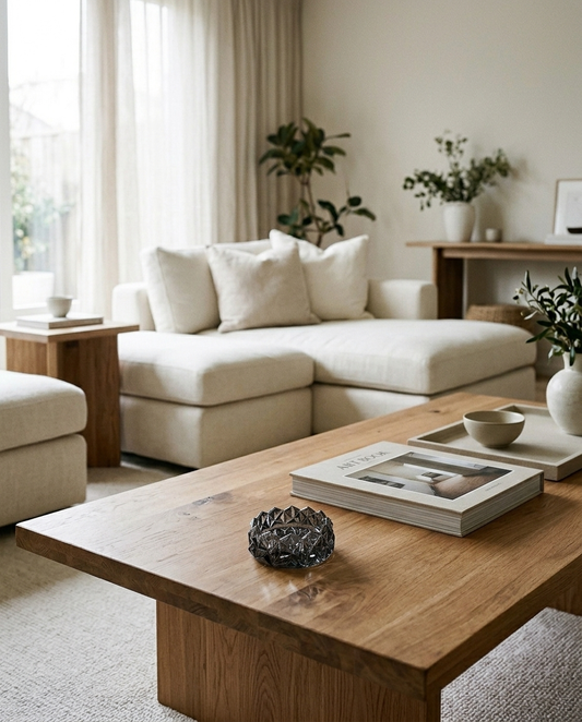 BlackWave Glass Premium Ashtray in a living room