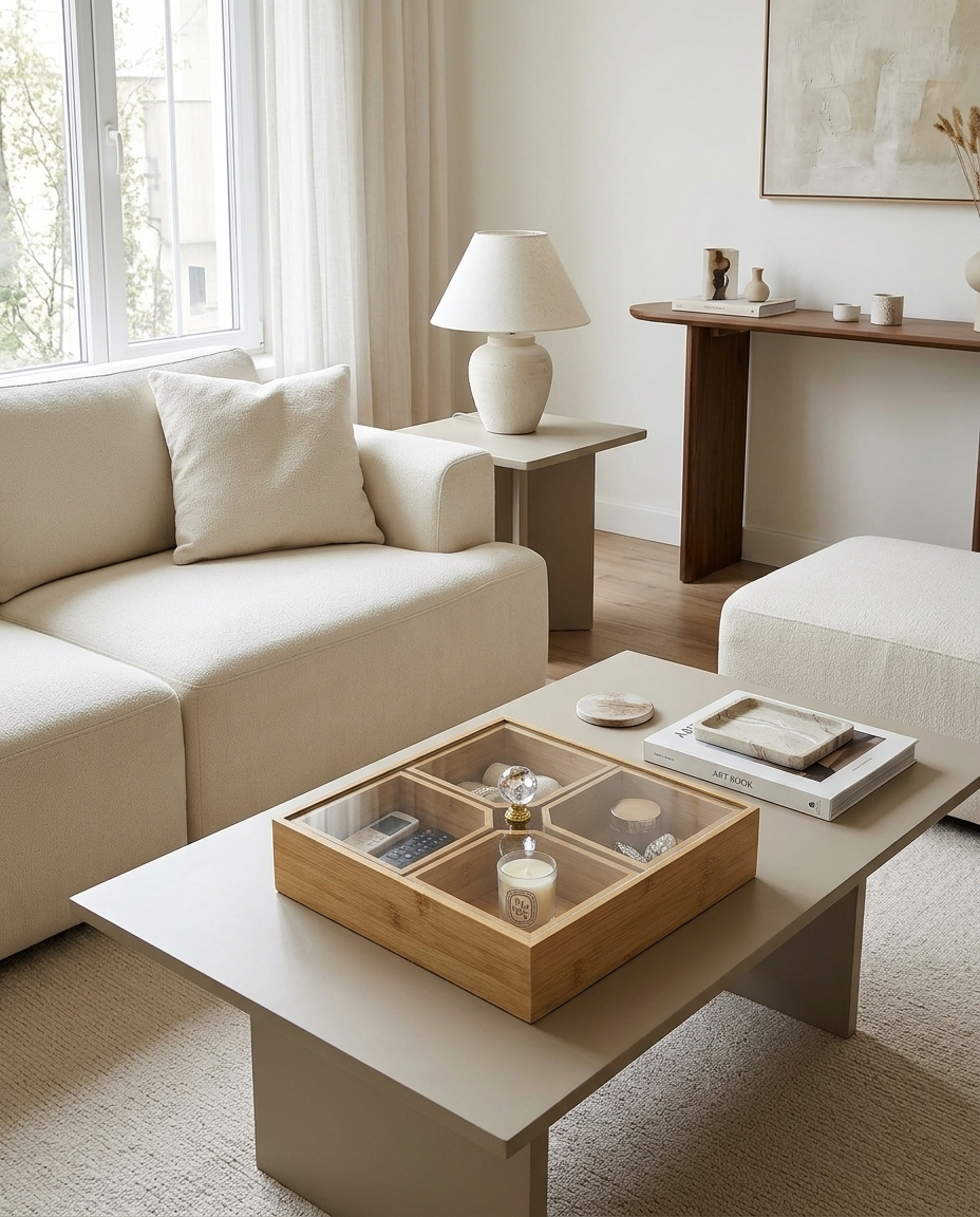 Wooden Bamboo Box Table Decor in a living room