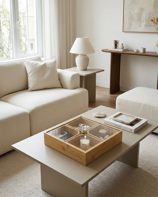 Wooden Bamboo Box Table Decor in a living room
