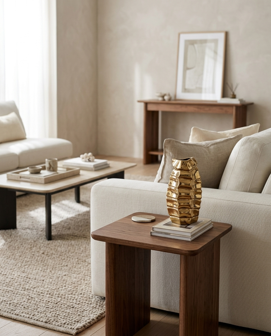 Golden Wave Ceramic Vase - M in a living room