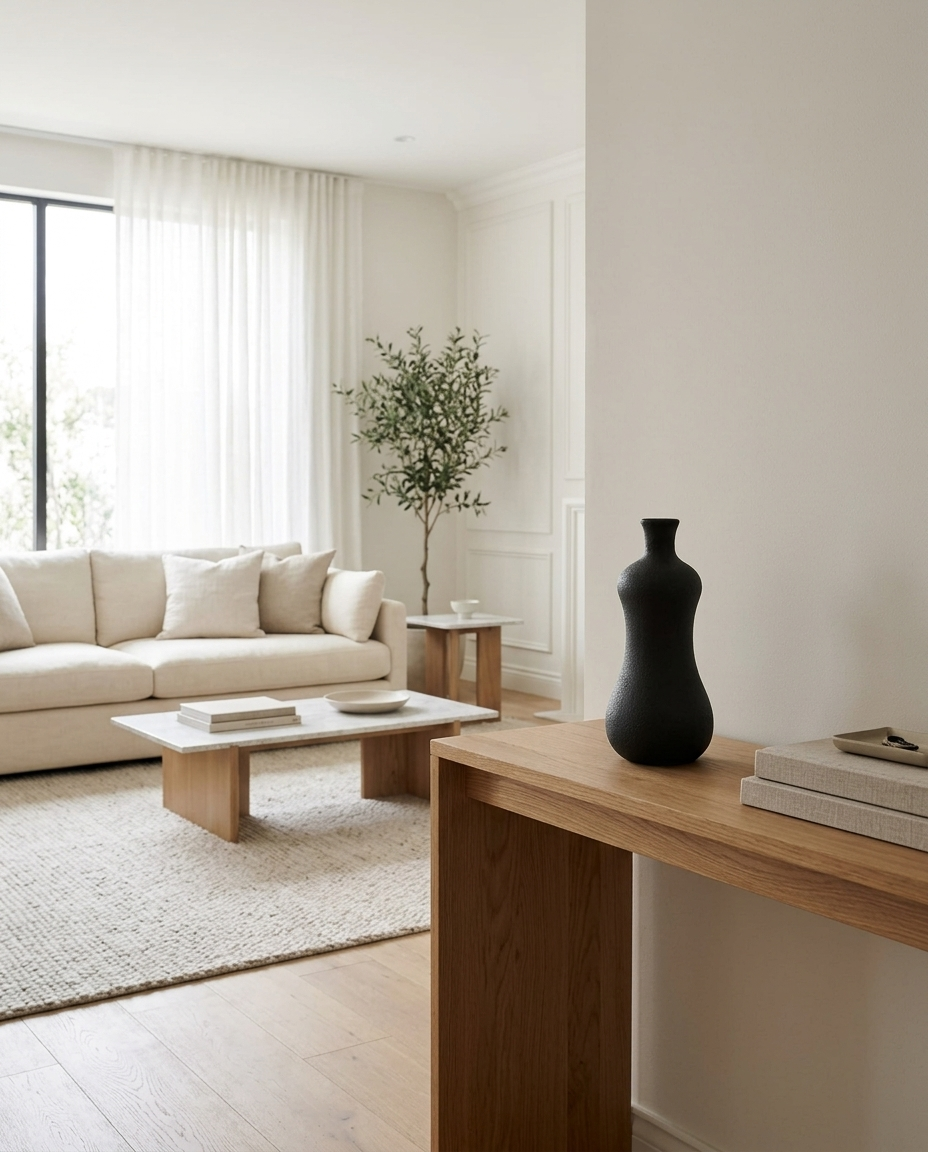 Obsidian Elysia Ceramic Vase in a living room
