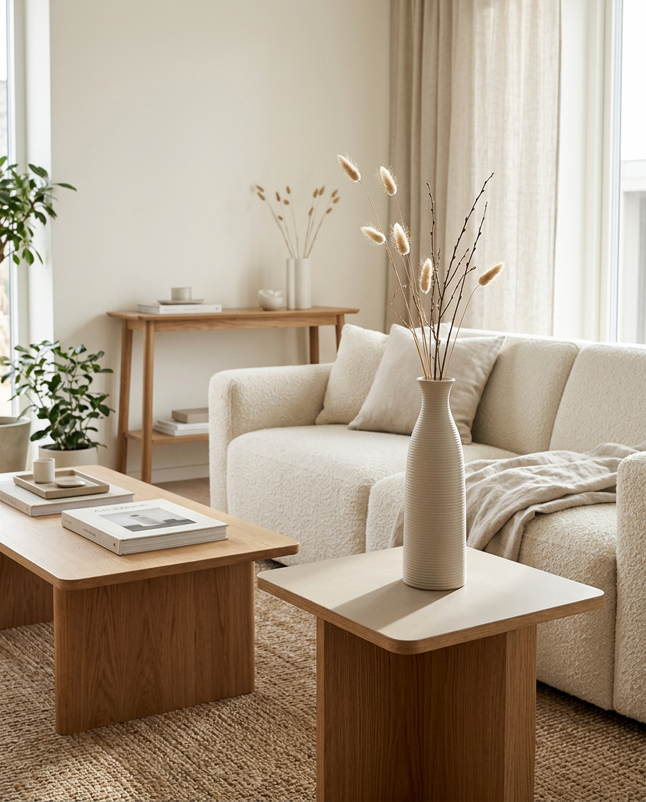 Nordic Greige Ceramic Vase in a living room
