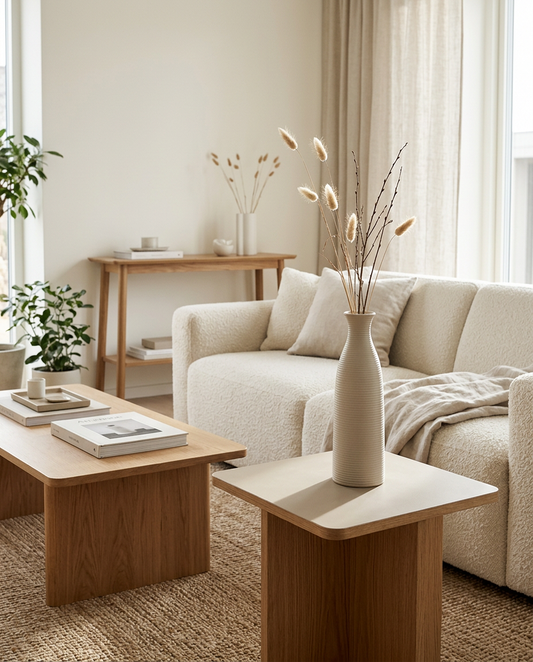 Nordic Greige Ceramic Vase in a living room