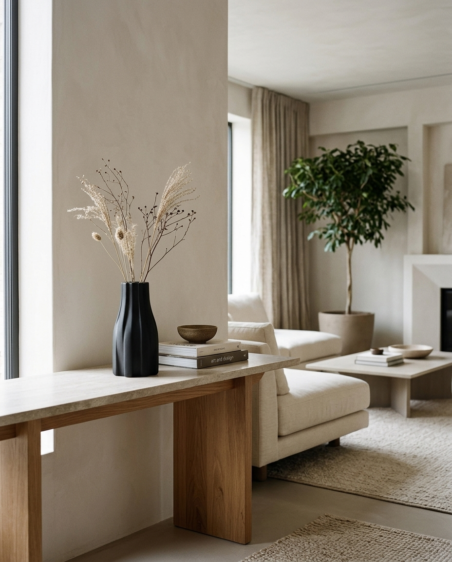 Noir Flow Ceramic Vase in a living room