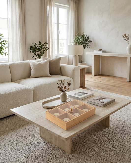 Wooden Bamboo Box Table Decor in a living room
